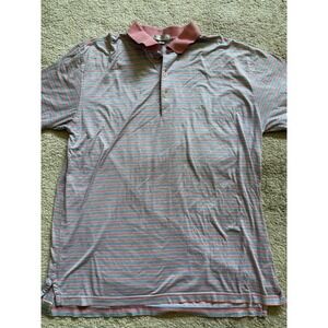Peter Millar Pink‎ And Blue Striped Short Sleeve Polo Size XL